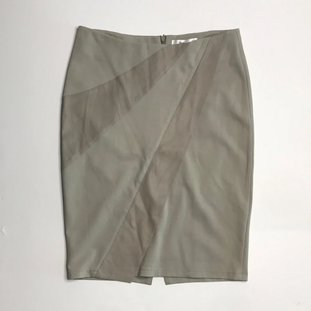 MY TRIBE Edgy Leather and Fabric Panel Pencil Neutral Color Skirt size Large